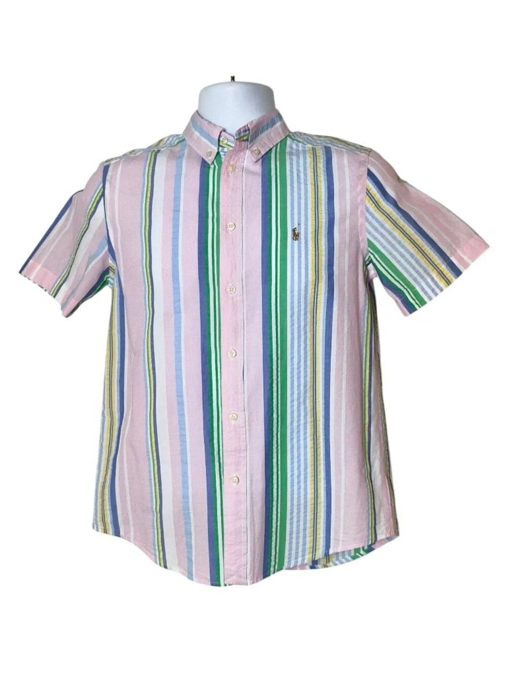 Polo Ralph Lauren Boys L Oxford Button-Up Shirt Striped Short Slv Multicolor Pre